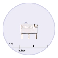 Saia Burgess ultraminiature microswitch with plunger actuator, gold-plated contacts and PCB terminals